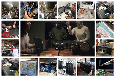 Collage of cyber escape room puzzles, tech setups, and participants